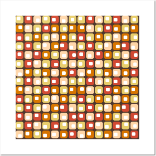 Funky 1970s Squares in Brown Orange Peach Yellow White Posters and Art